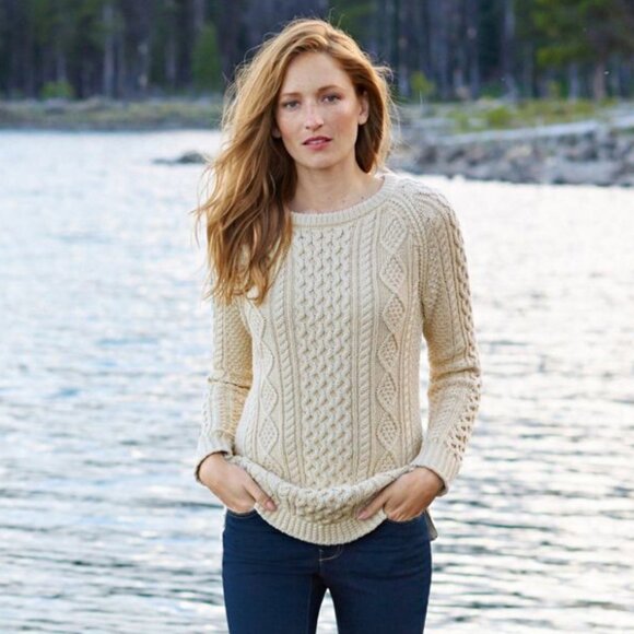 NEW L.L. Bean Beige Fisherman Knit Tunic Sweater - Picture 1 of 12